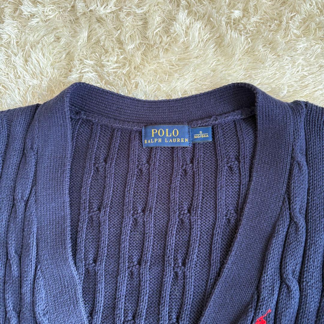 数回着 ラルフローレン コットンケーブルニットカーディガン ネイビー 定番