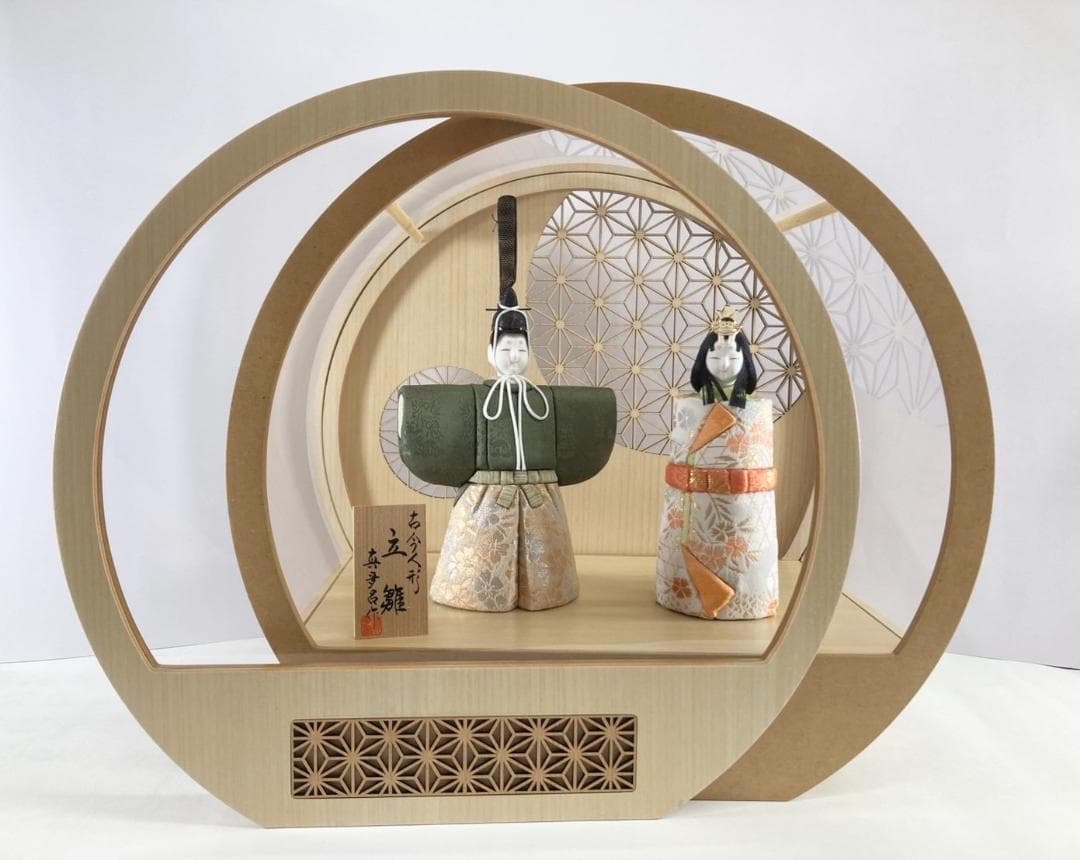 ケースのみ 桧ナチュラル 麻の葉レーザー彫刻 30丸型前開きアクリルケース