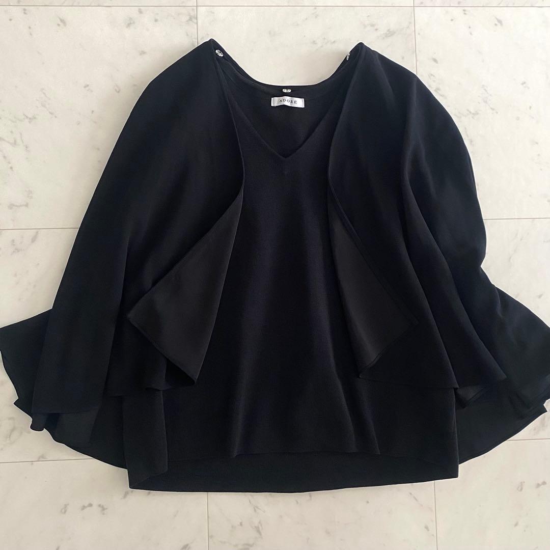 極美品 アドーア 2wayドライタッチコットンニット ポンチョ ケープ 黒 38