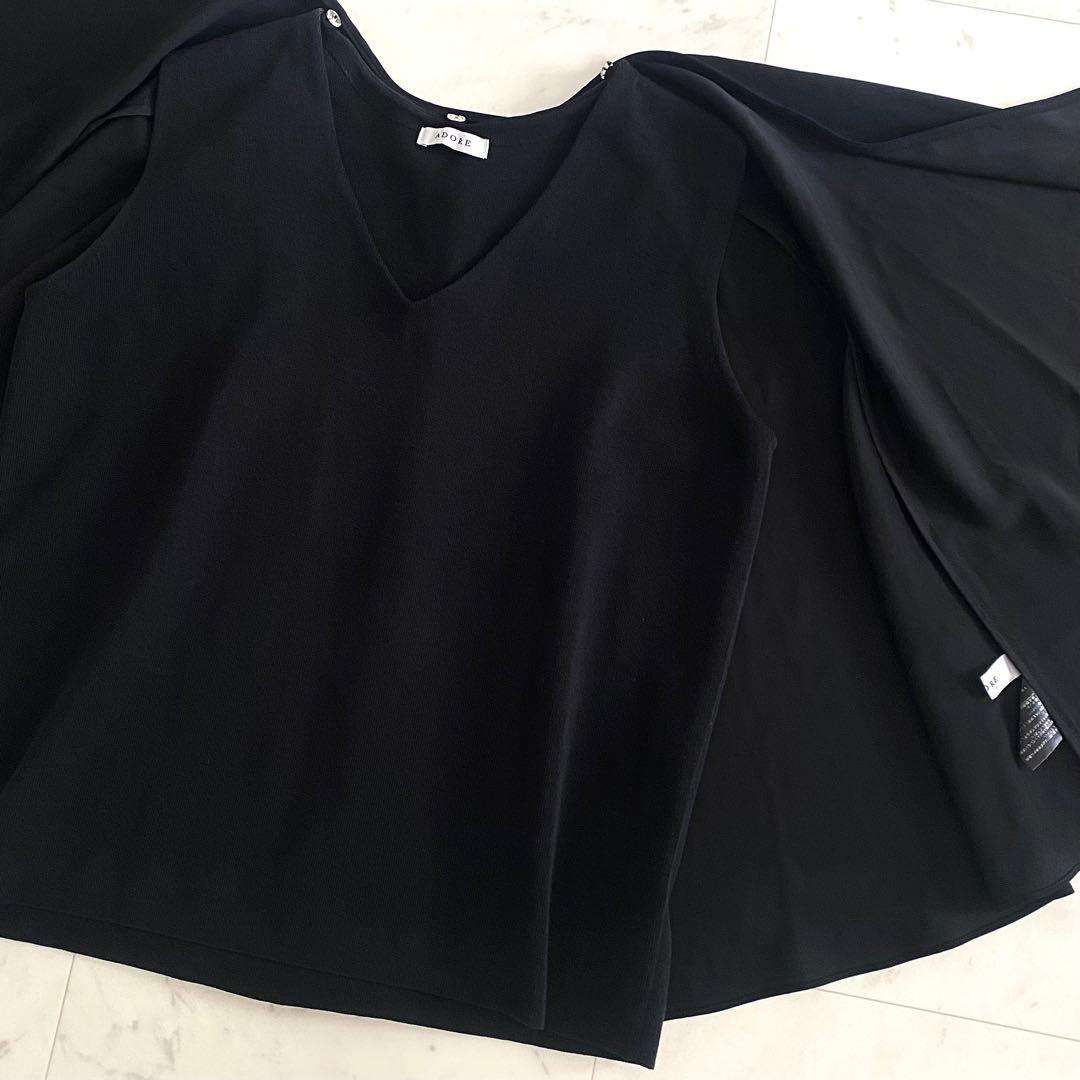 極美品 アドーア 2wayドライタッチコットンニット ポンチョ ケープ 黒 38