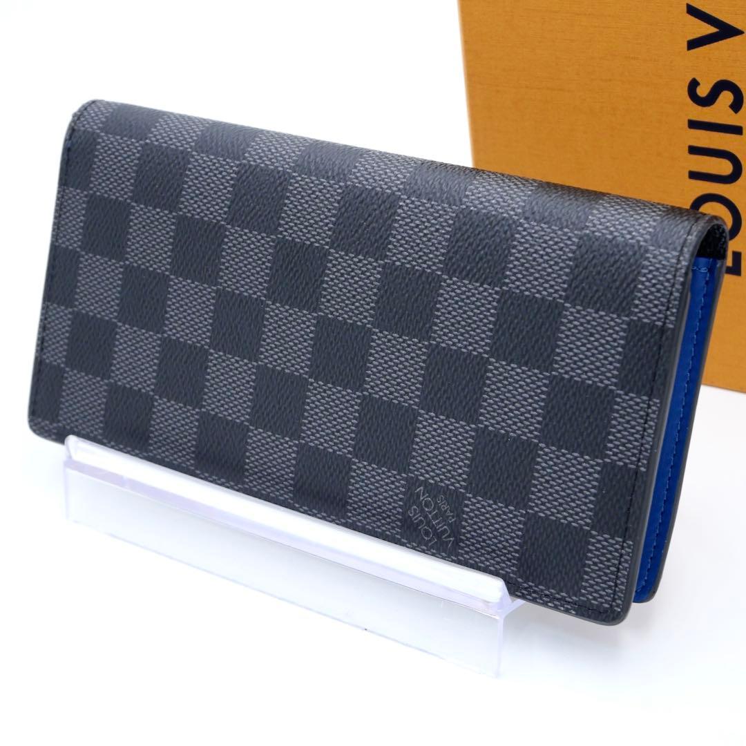 ルイヴィトン ダミエ グラフィット ブラザ ブルー 長財布 グレー 二つ折り財布