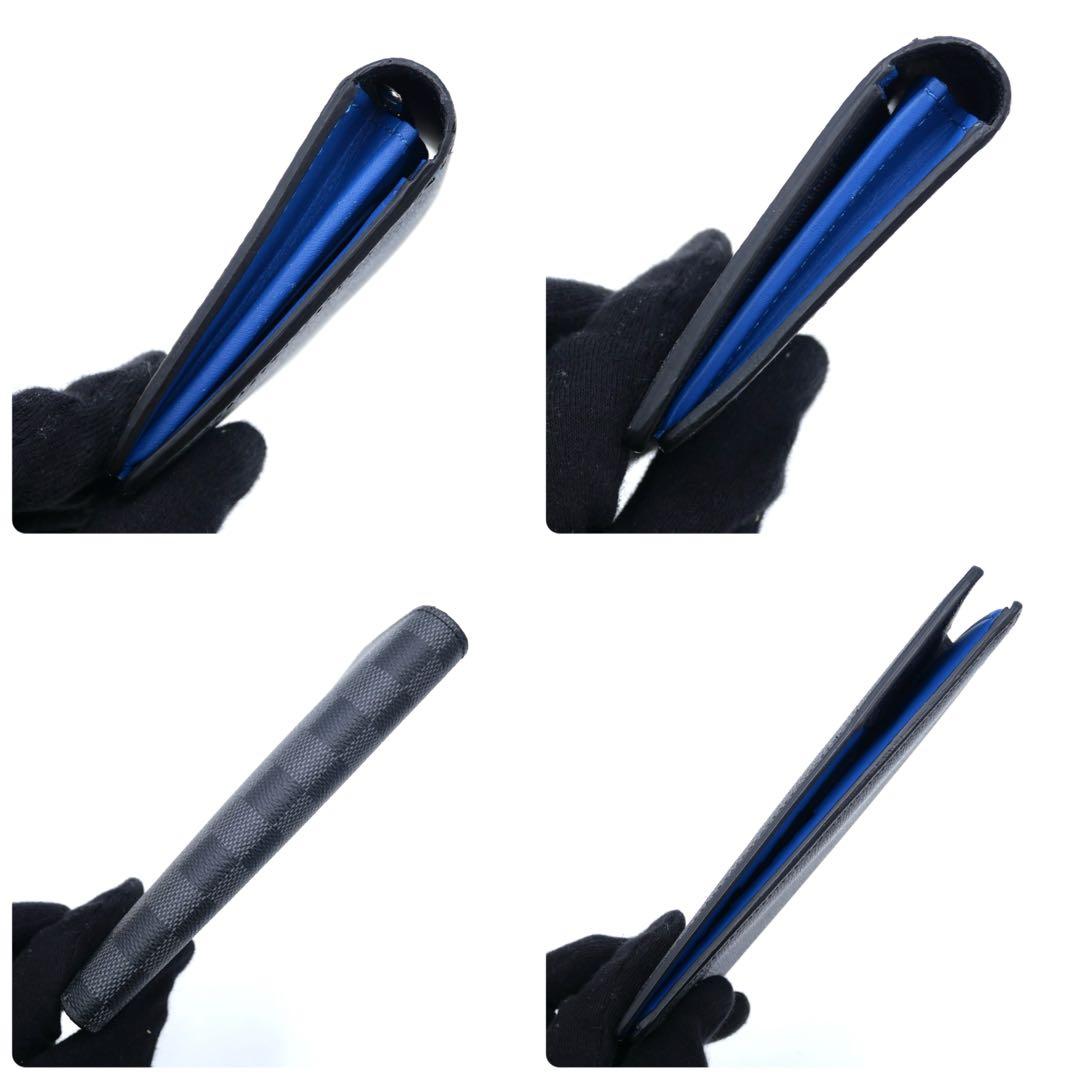 ルイヴィトン ダミエ グラフィット ブラザ ブルー 長財布 グレー 二つ折り財布