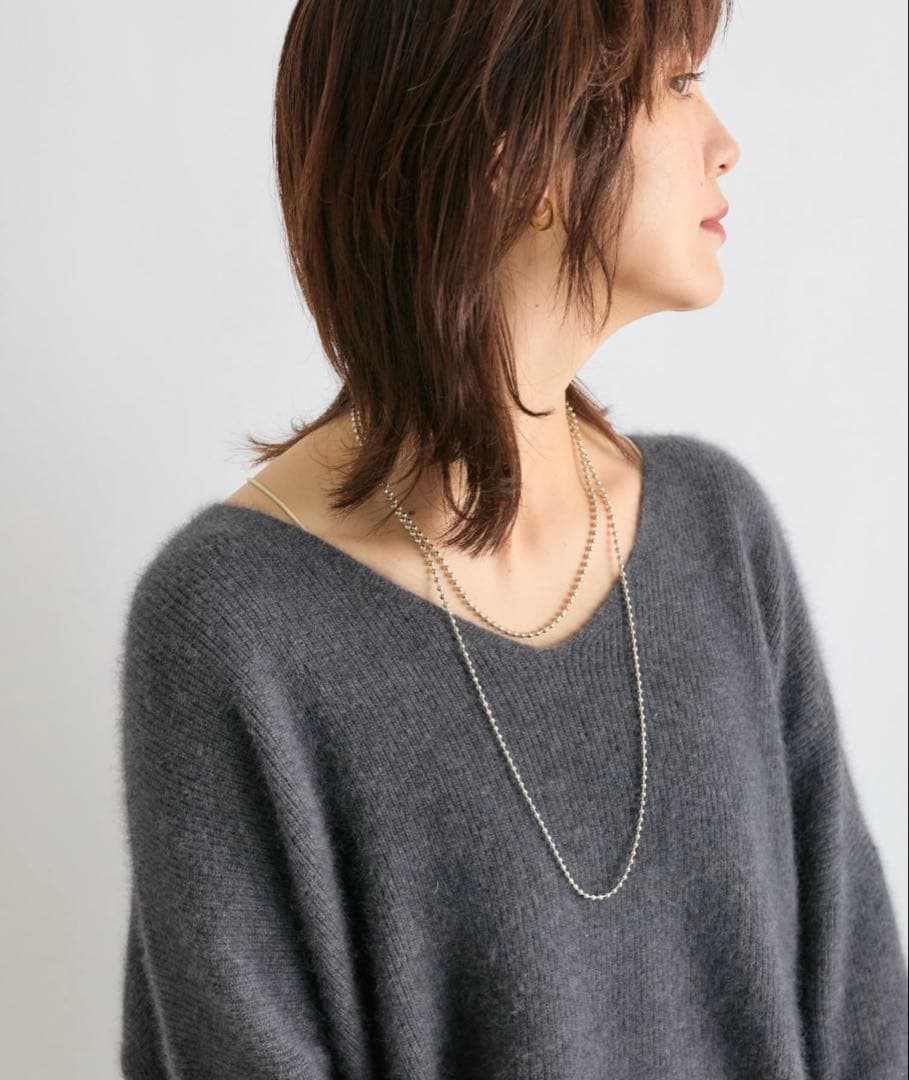 【新品・タグ付】リヴドロワ ヘアリーウール片畦Vネックニット チャコールグレー