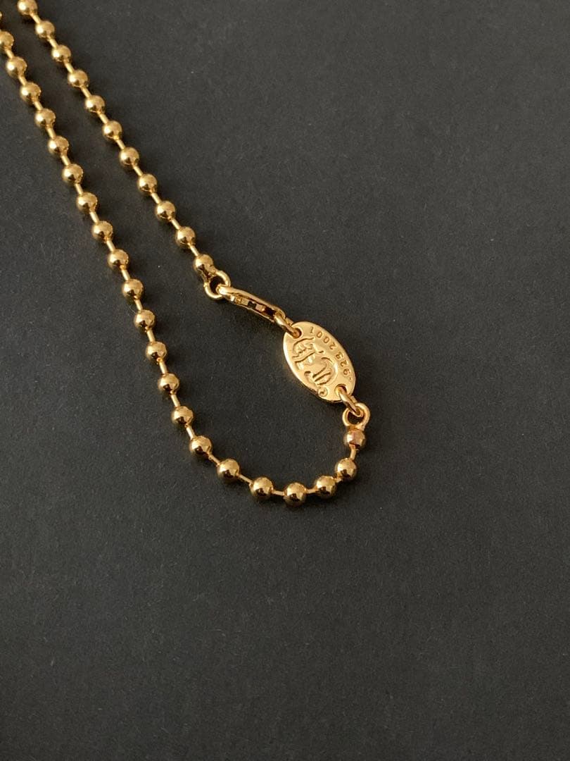 22k クロス　ハート　ボールチェーンネックレス　50㎝