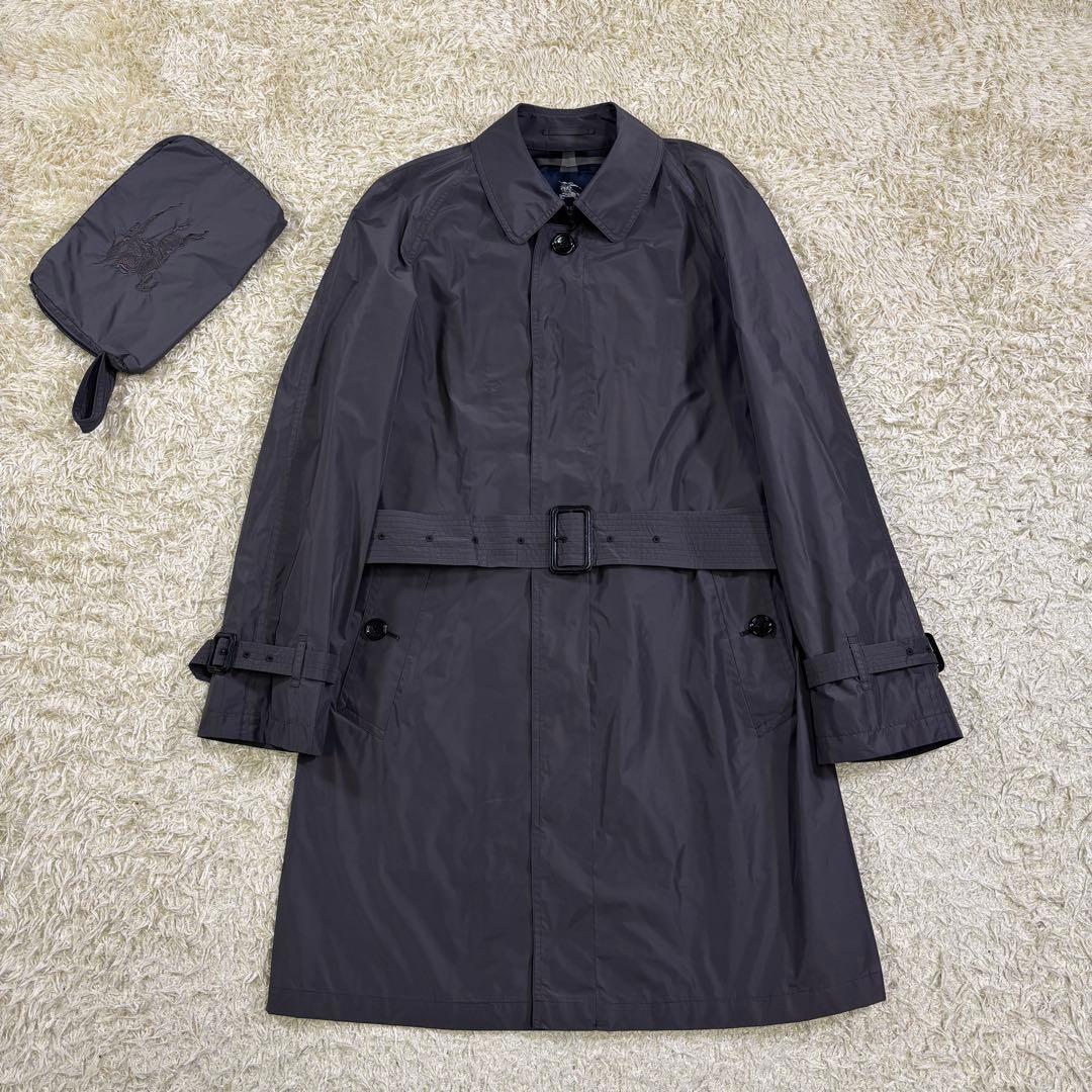 バーバリーロンドン　チェック柄　持ち運び　ポーチ付き　ベルト　トレンチコート　L