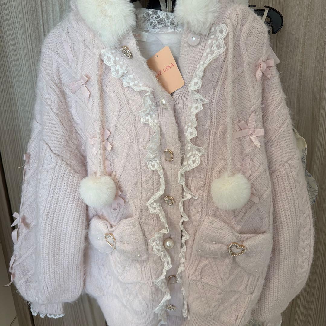 リズリサ　うさみみフェザーニットパーカー　ピンク