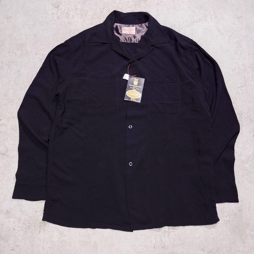 タグ付 TOWNCRAFT オープンカラーレーヨンシャツ ブラック M