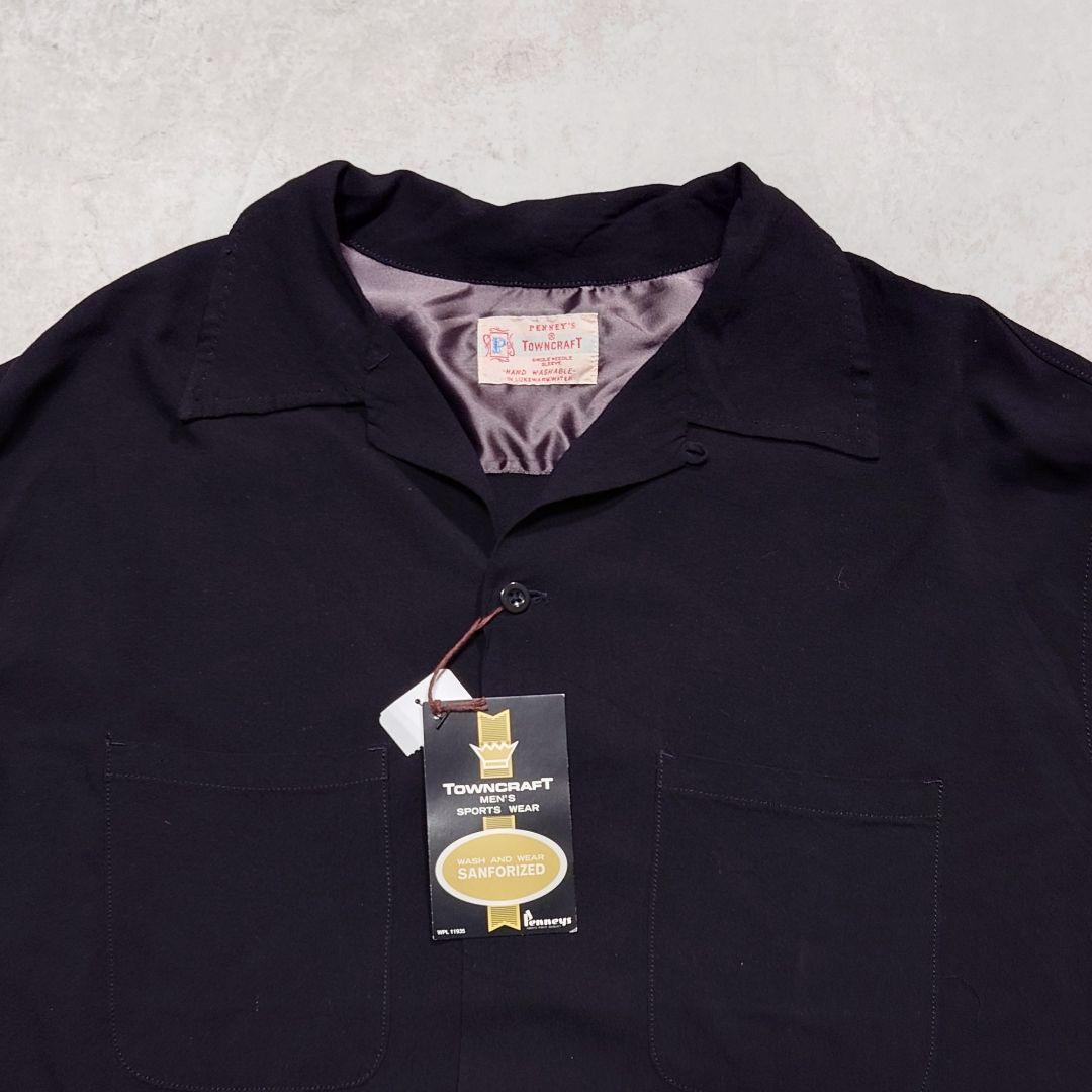 タグ付 TOWNCRAFT オープンカラーレーヨンシャツ ブラック M