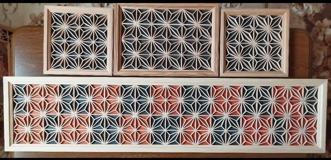 30❣️特価❣️麻の葉組子　4枚一組 木製額縁