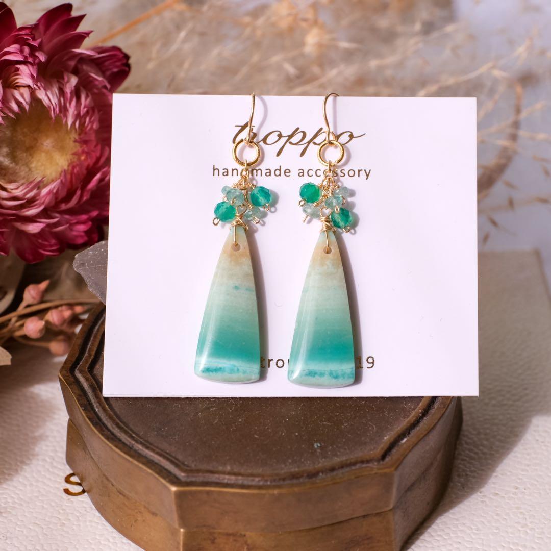 ハニーフラット ♦︎14kgfブルーオパライズドウッドピアス