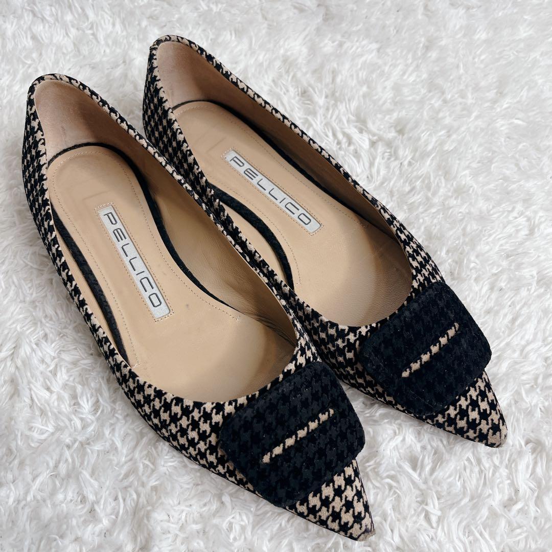 良品 ペリーコ パンプス アネッリ フィッビア 千鳥格子 フラット バックル