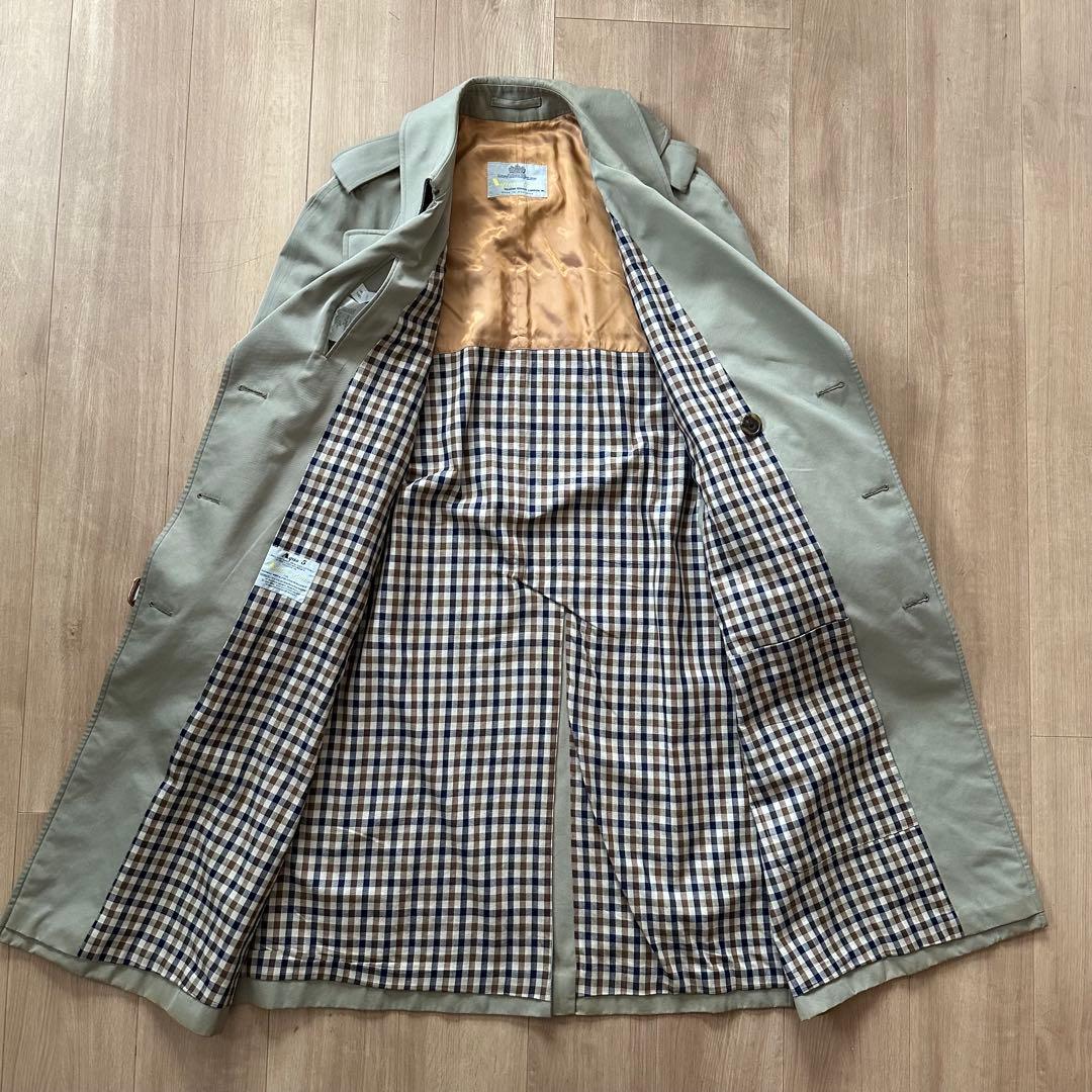 【状態良好】80s アクアスキュータム トレンチコート カーキ　英国製 古着