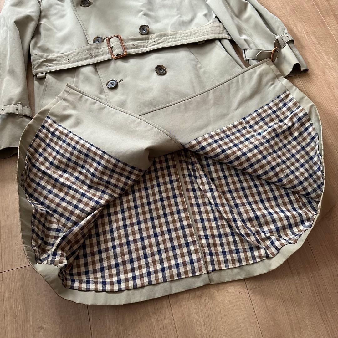 【状態良好】80s アクアスキュータム トレンチコート カーキ　英国製 古着