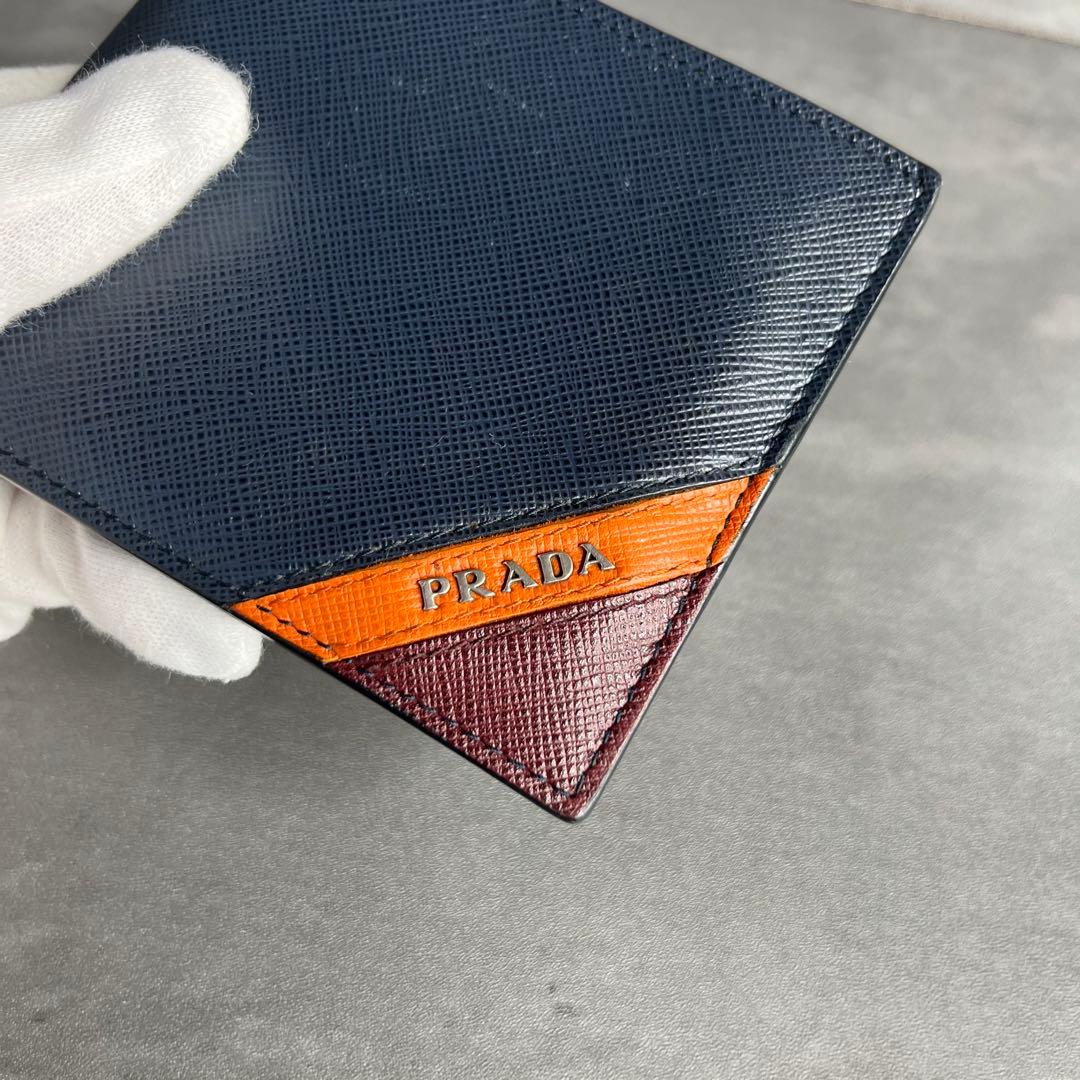 PRADA プラダ 二つ折り財布 小銭入れ付き サフィアーノレザー ネイビー