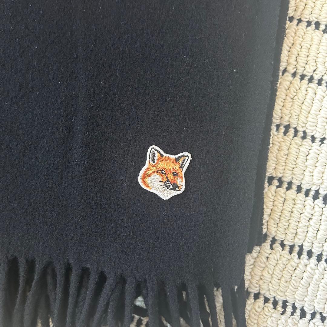 MAISON KITSUNÉ メゾンキツネ フォックス刺繍 ウールマフラー 黒