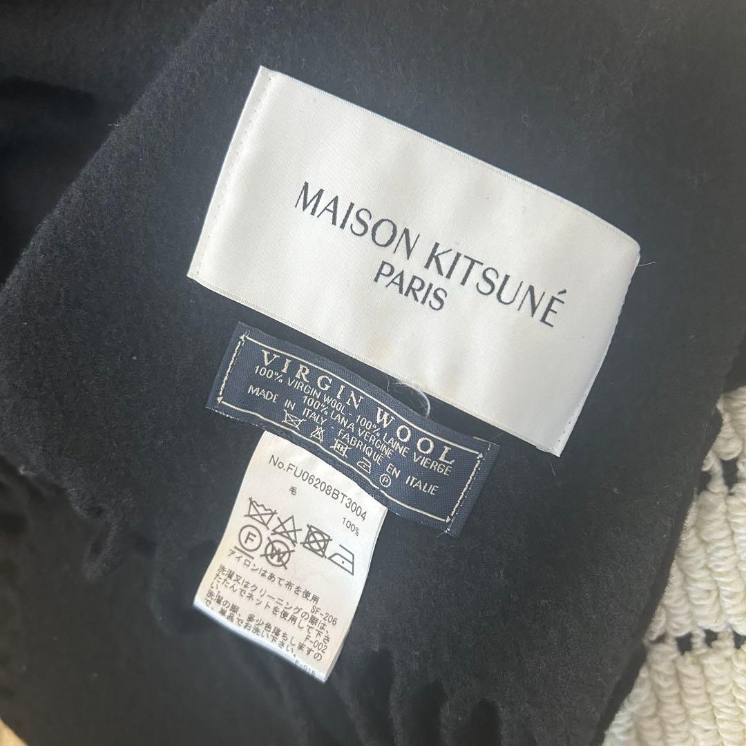 MAISON KITSUNÉ メゾンキツネ フォックス刺繍 ウールマフラー 黒