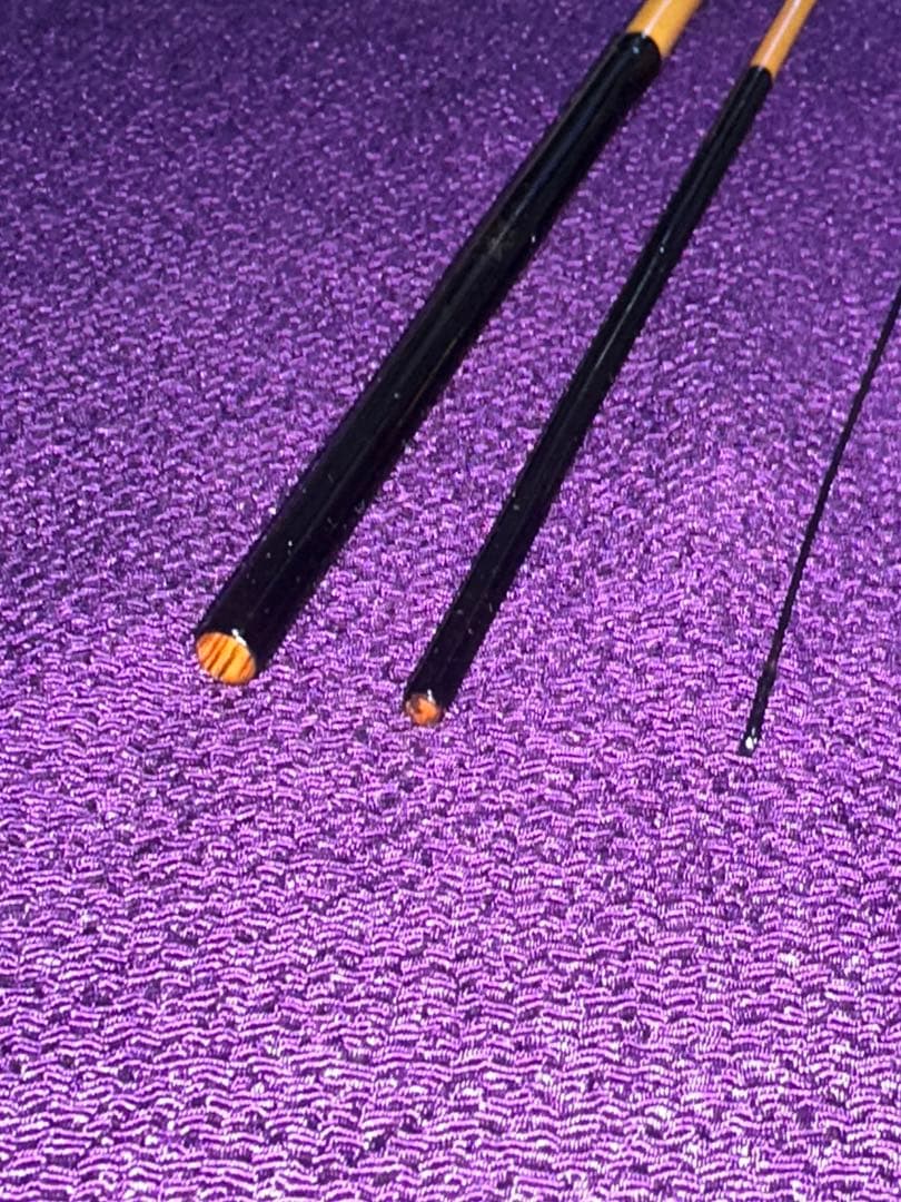 貞石匠作 丸囲い石焼印　黒口巻 7尺 2寸 3本継 漆握り　穂先先端0.7mm