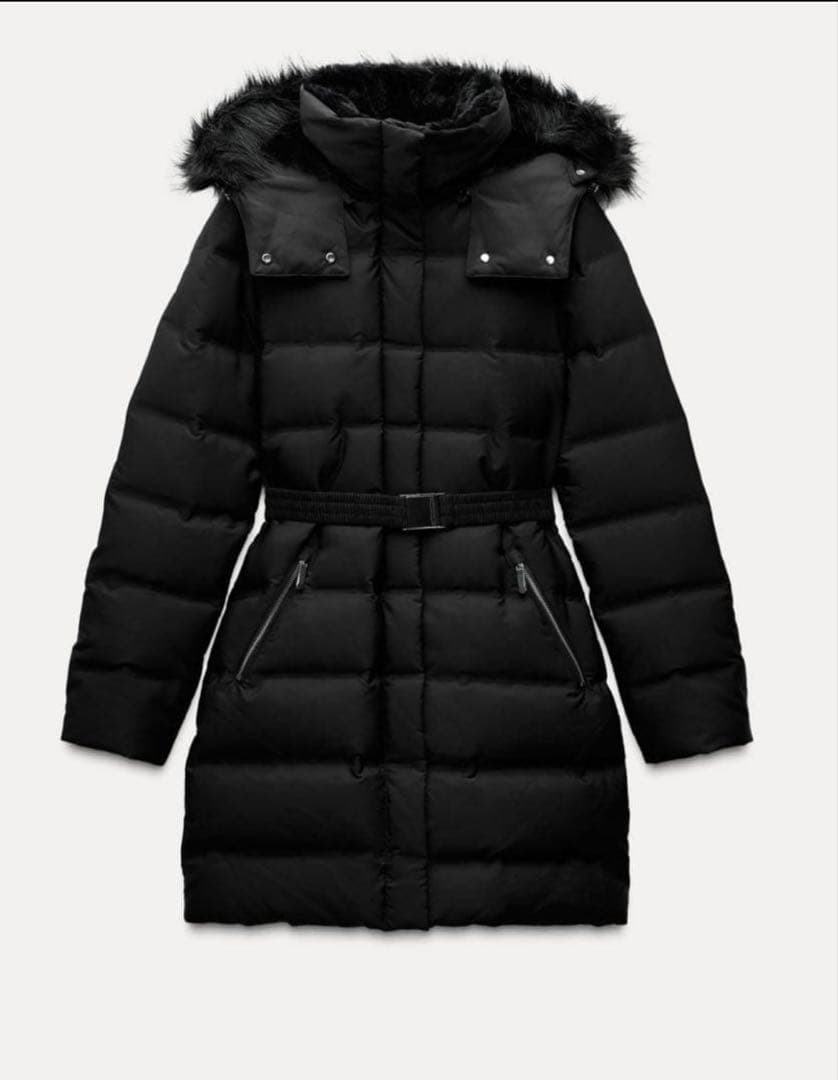 ZARA ベルト付きフードダウンジャケット S