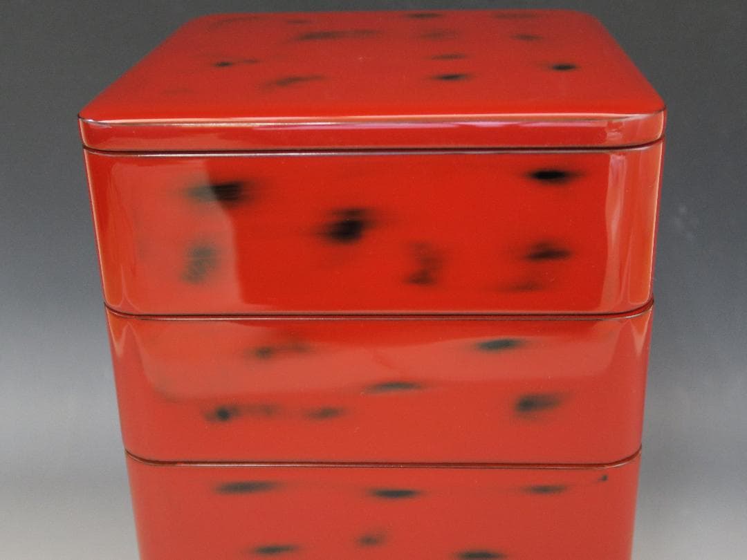 【輪島塗】根来研出 五段重 堅牢優美 徳野漆器店 朱塗 蓋二枚付 天然木 共箱