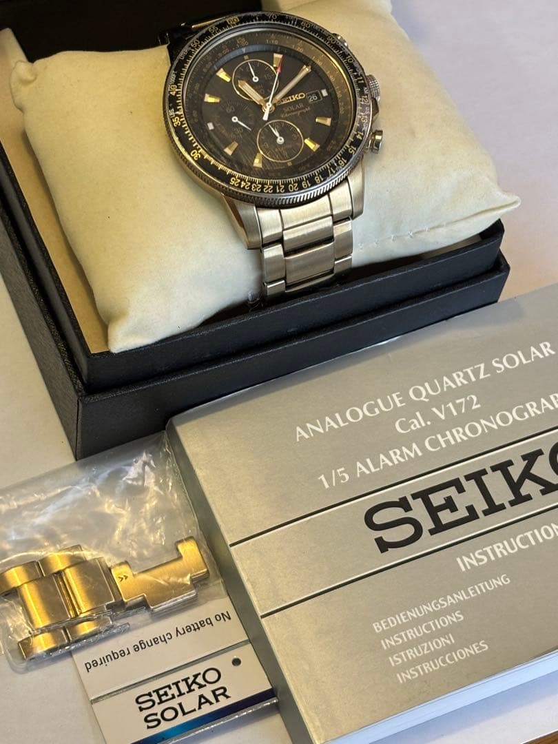 【美品箱付】SEIKO クロノグラフ セイコー ソーラー メンズ 腕時計