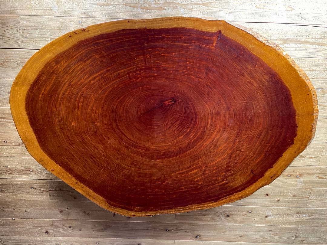 一枚板座卓 ブビンガ　テーブル　輪切り　円形木製座卓 光沢仕上げ