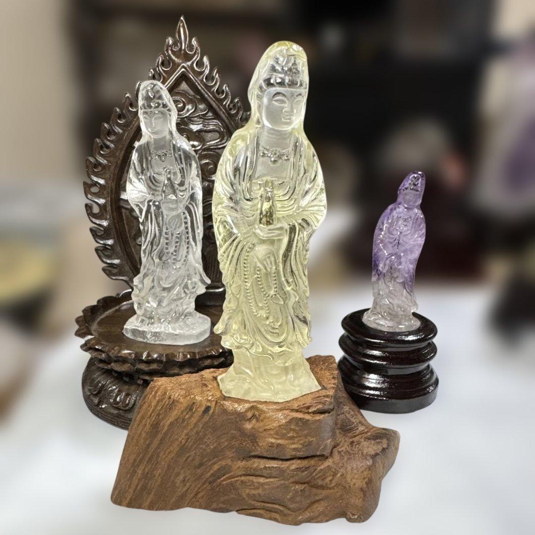 高品質　観音黄水晶　シトリン　置物　約12cm