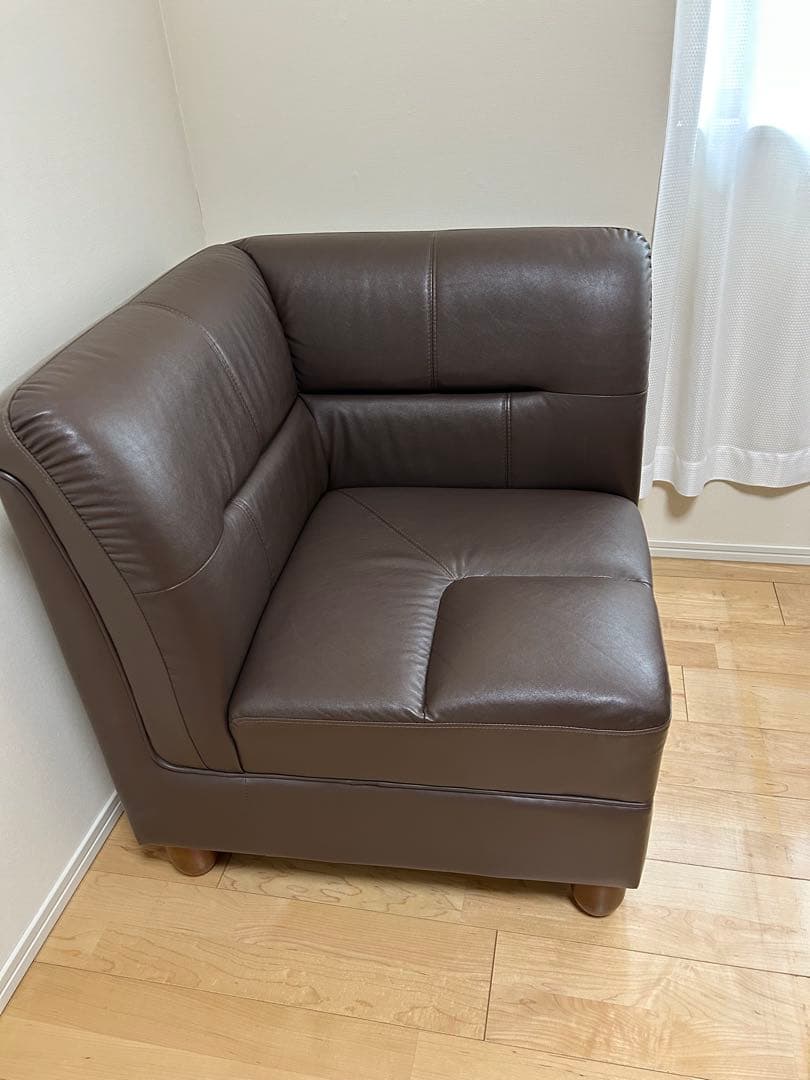 1人掛けソファー、フェイクレザーソファー、ダークブラウンソファー、コーナーソファ