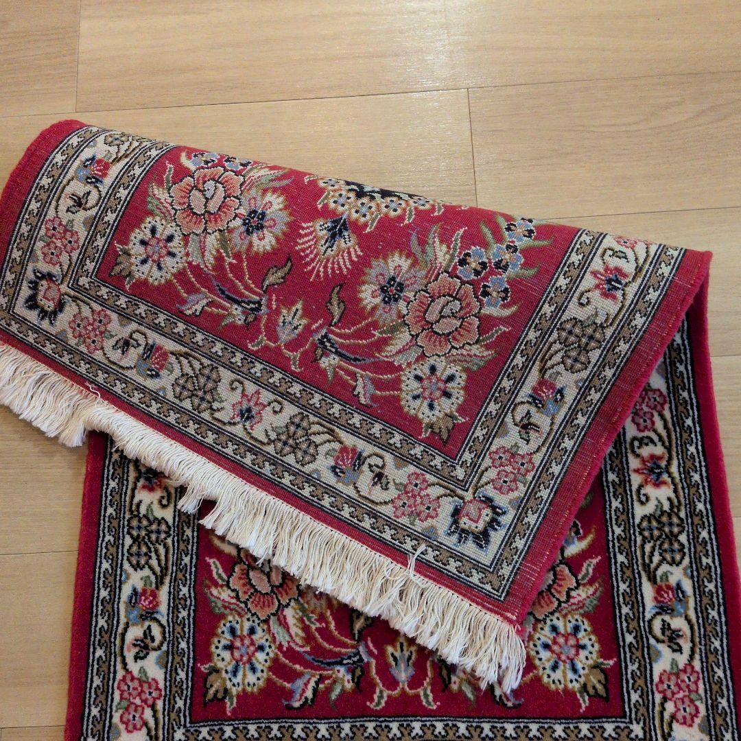 60x90cmペルシャ手織り・クム・マット(038)玄関・ラグ・絨毯・じゅうたん