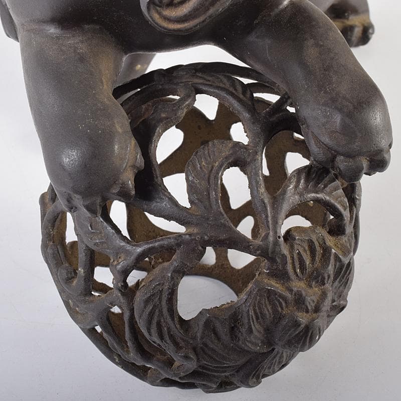 中国　古銅宣徳銅　玉乗り獅子　置物　重さ約5.28㎏　G　R7655B