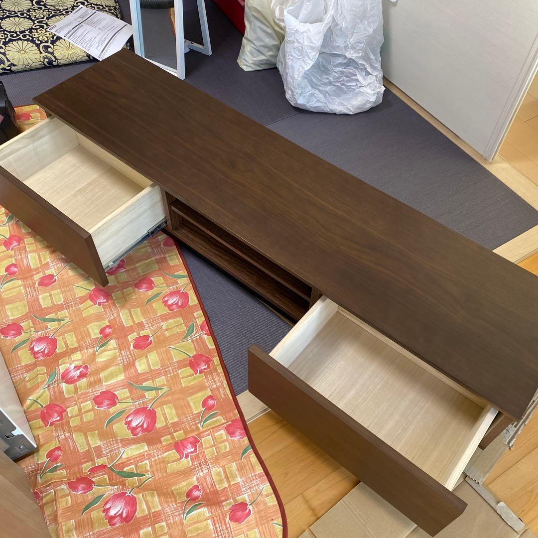 ダークブラウン木製テレビ台 引き出し付き