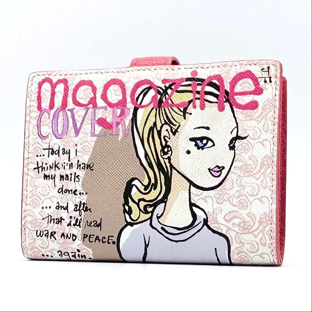 未使用✨ジェフリーフルビマーリ 二つ折り財布 レザー 女の子イラスト ピンク系