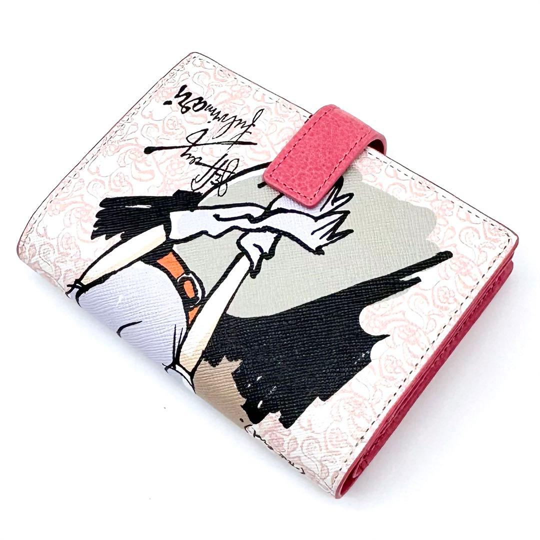 未使用✨ジェフリーフルビマーリ 二つ折り財布 レザー 女の子イラスト ピンク系