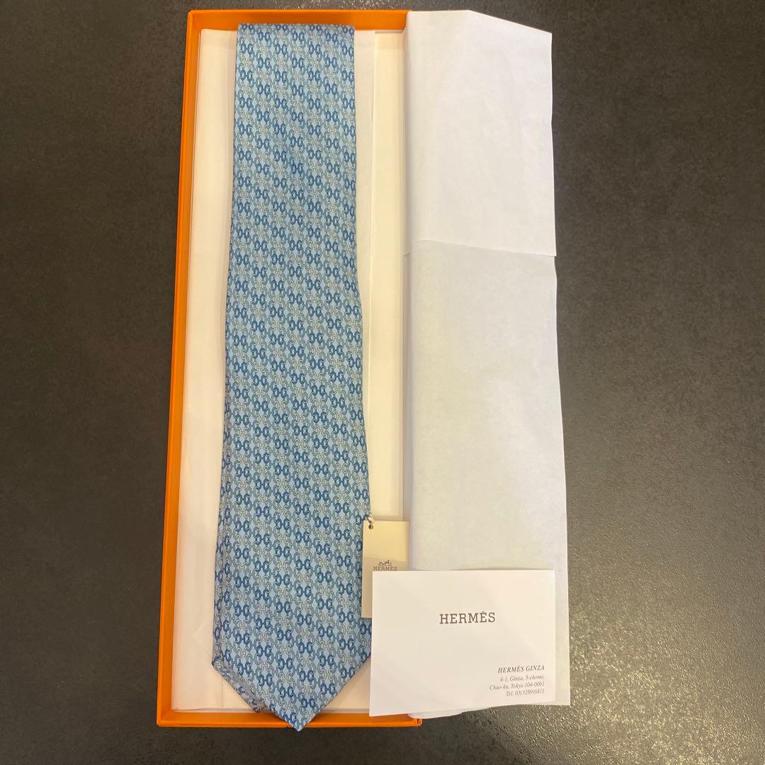 HERMES ネクタイ　ブルー