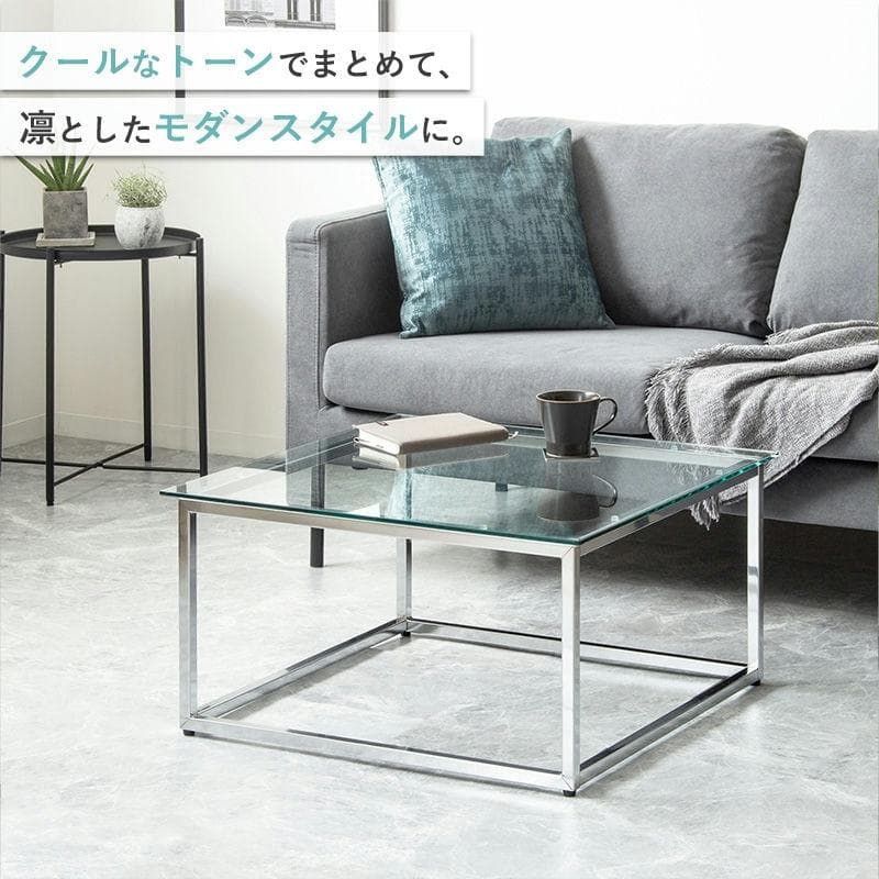 正方形ガラステーブル 幅70cm [2046]