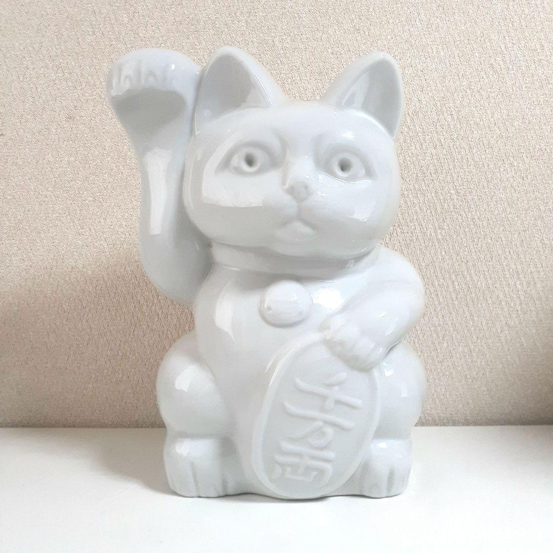 083 希少 瀬戸焼 ホワイト招き猫 高さ29cm 1点もの 陶器製 日本製
