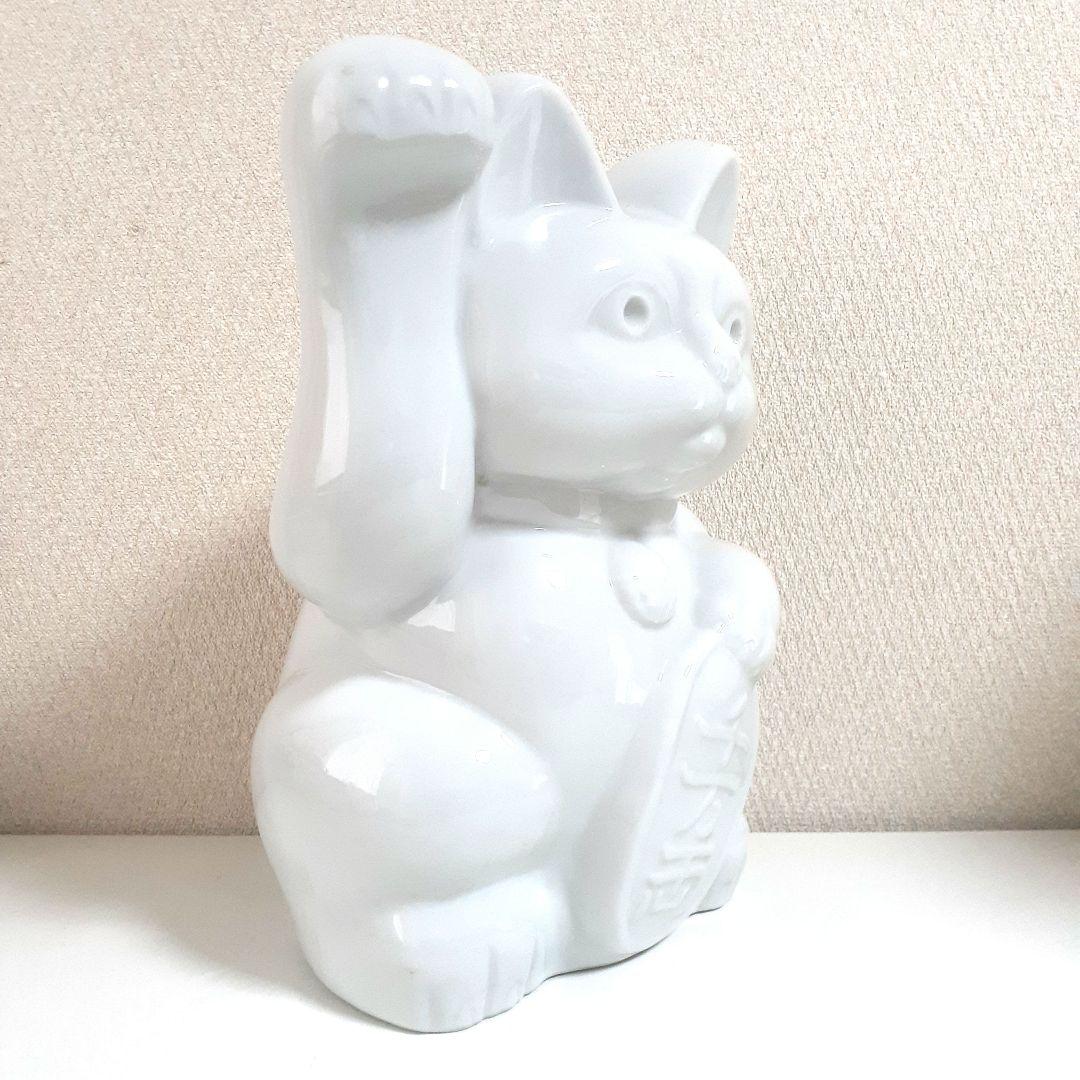 083 希少 瀬戸焼 ホワイト招き猫 高さ29cm 1点もの 陶器製 日本製