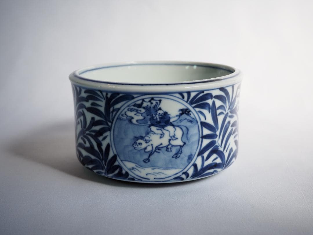 表千家久田家12代尋牛斎宗也御書付『染付十牛ノ図皆具』膳所焼陽炎園 岩崎新定造