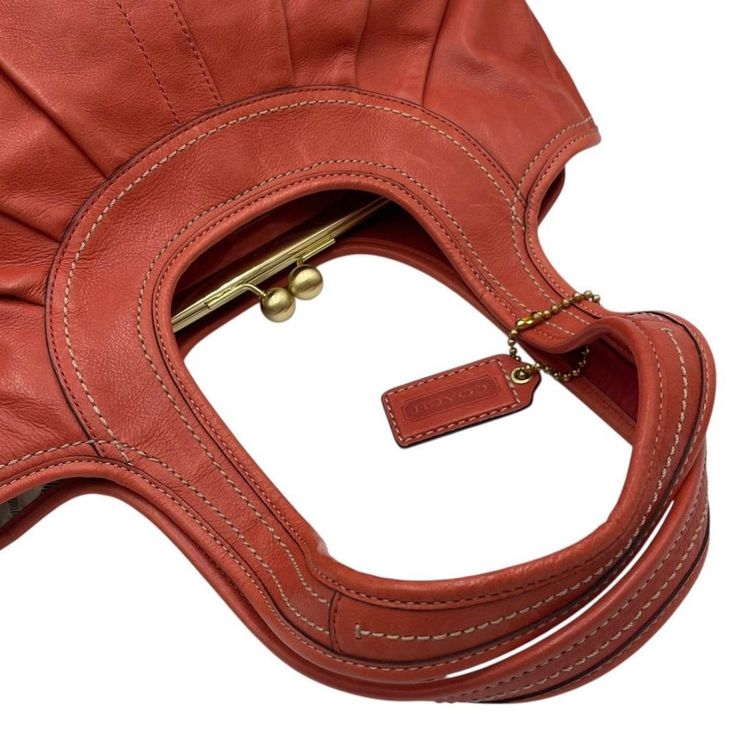 美品 コーチ トートバッグ ハンド レザー オレンジ 12248 がま口