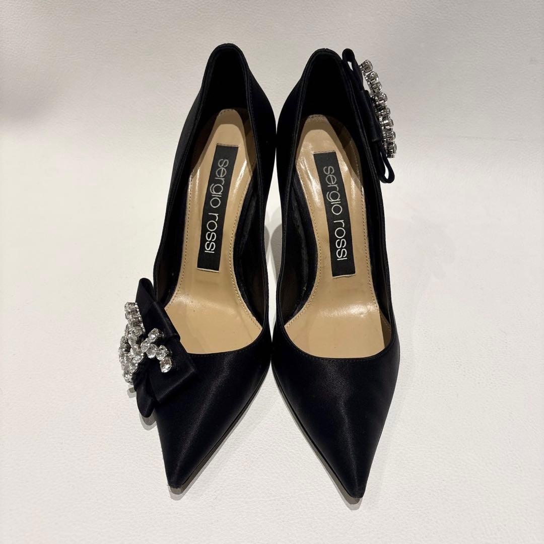 セルジオロッシ sr Twentyコレクション サテン パンプス ビジュー 黒