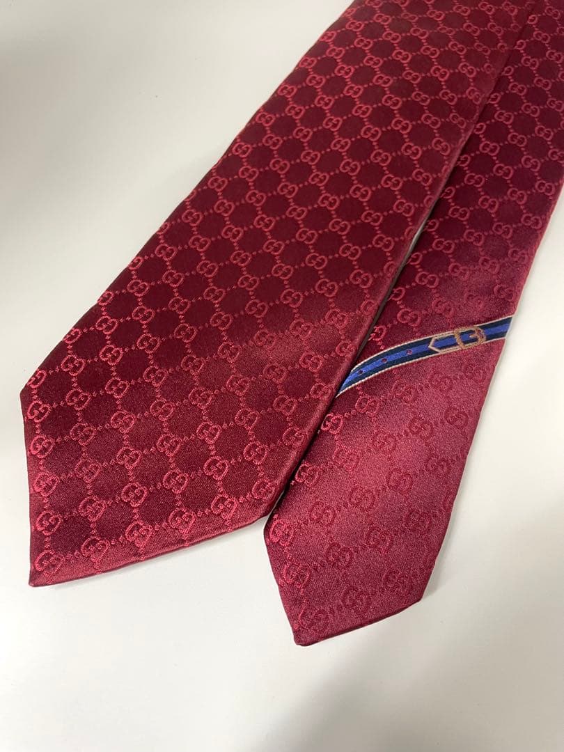 美品 グッチ ハイブランド ネクタイ 総柄 GG ボルドー レッド