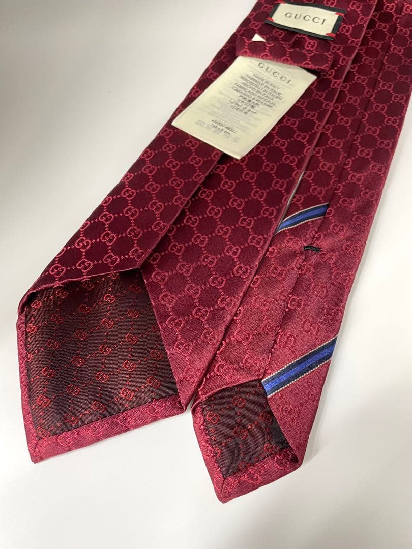 美品 グッチ ハイブランド ネクタイ 総柄 GG ボルドー レッド