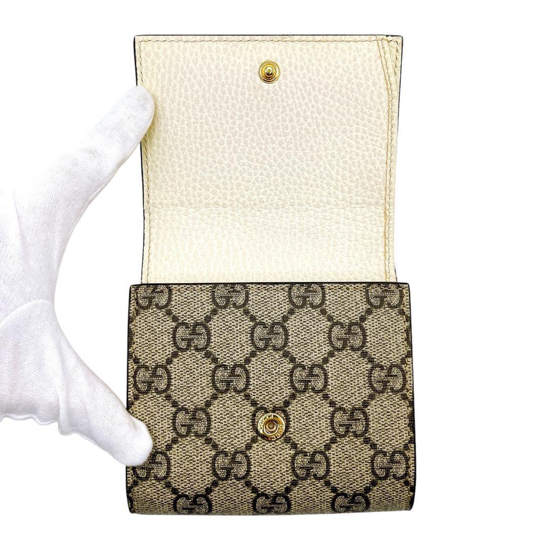 美品 グッチ 598587 GGマーモント 二つ折り財布 ホワイト レディース