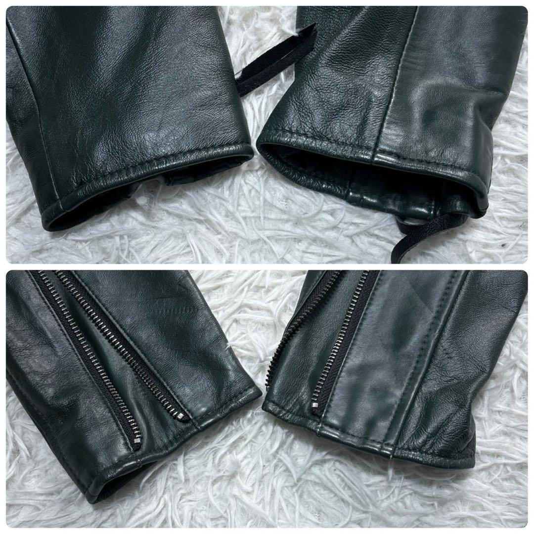 メンズビギ ライダース レザージャケット XL グリーン シングル 羊革