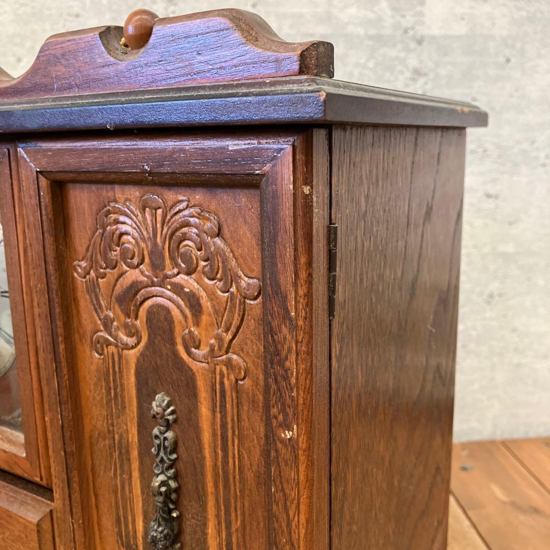 ジャンク品 アンティーク 木製 引き出し付 置時計 ジュエリーボックス 小物入れ