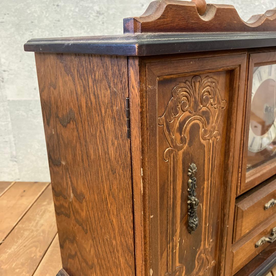 ジャンク品 アンティーク 木製 引き出し付 置時計 ジュエリーボックス 小物入れ