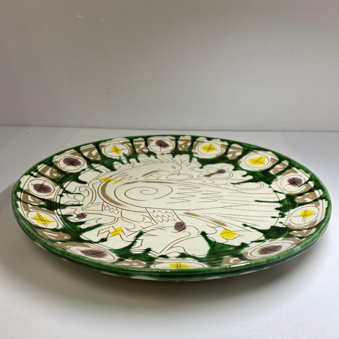 加藤卓男　幸兵衛窯　ペルシア三彩鳥文大皿　共箱　直径約30㎝　東Y7-0210②