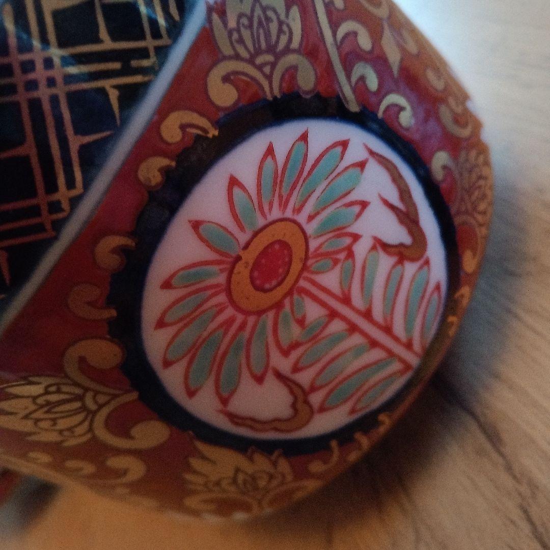 有田焼　藤太郎窯　塗り木蓋付き小丼5個　金彩古伊万里紋花紋　花唐草金彩