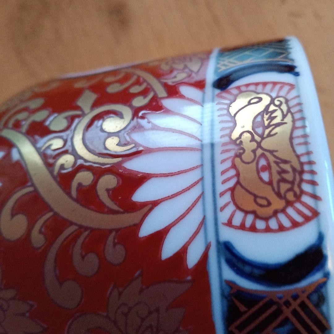 有田焼　藤太郎窯　塗り木蓋付き小丼5個　金彩古伊万里紋花紋　花唐草金彩