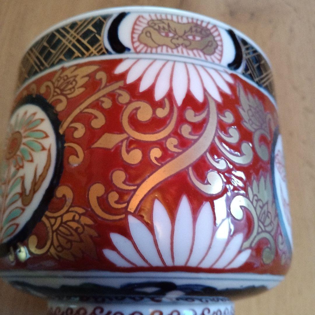 有田焼　藤太郎窯　塗り木蓋付き小丼5個　金彩古伊万里紋花紋　花唐草金彩