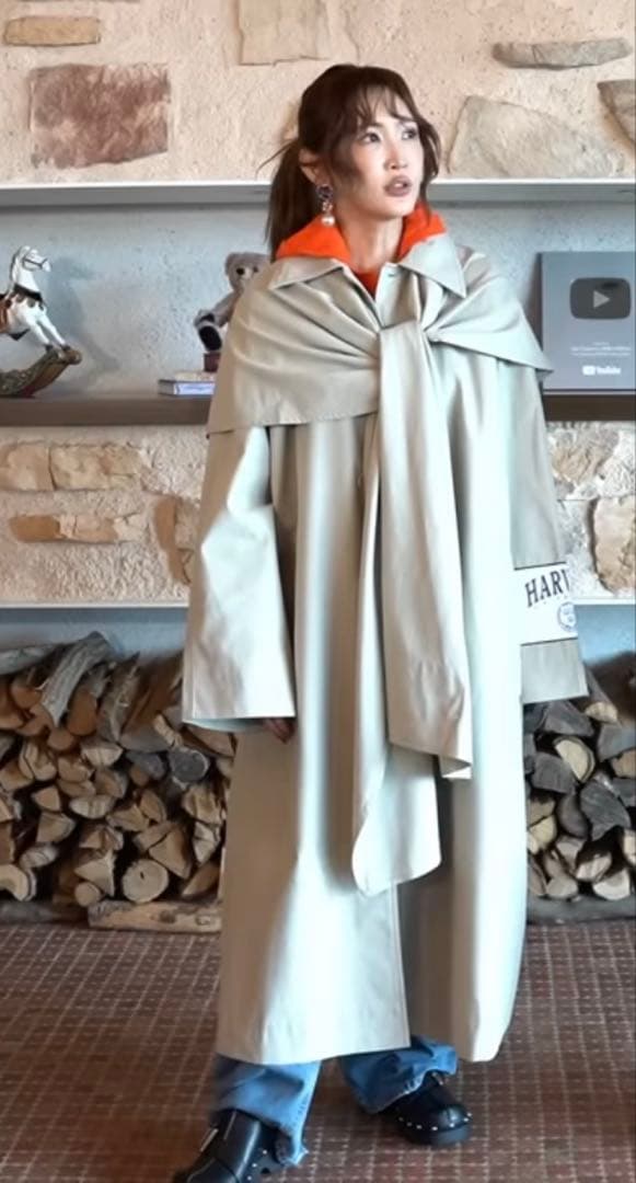 紗栄子さん着用　ZARA トレンチコート　フード付ニット　セット